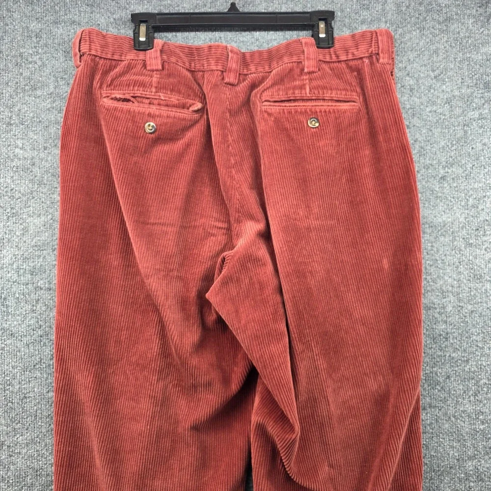 LL Bean Comfort‎ Waist Corduroy Pants Men 38 Red/Orange Pleated Casual